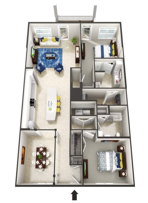 Floor plan for 2 beds, 2 baths, 1613 sqft